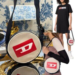 🆕 DIESEL 🧿 NWOT Rinke Circle Shoulder Bag - Neutral Beige, Red, White & Blue
